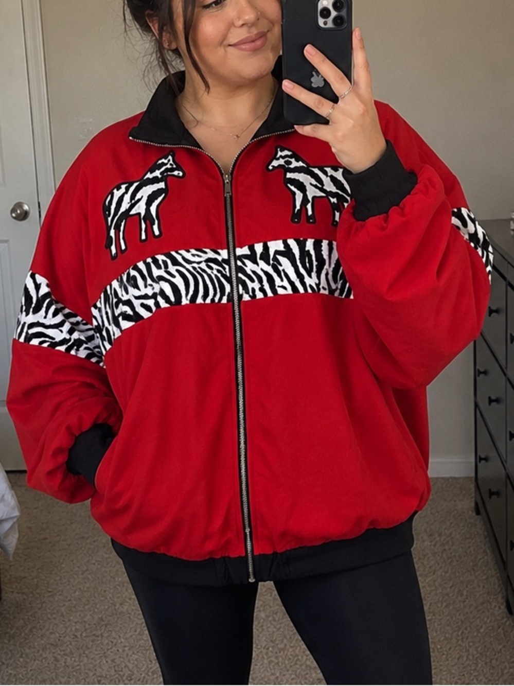 Vintage Silver Threads Zebra Jacket Red Black 80s 90s Made USA 1X